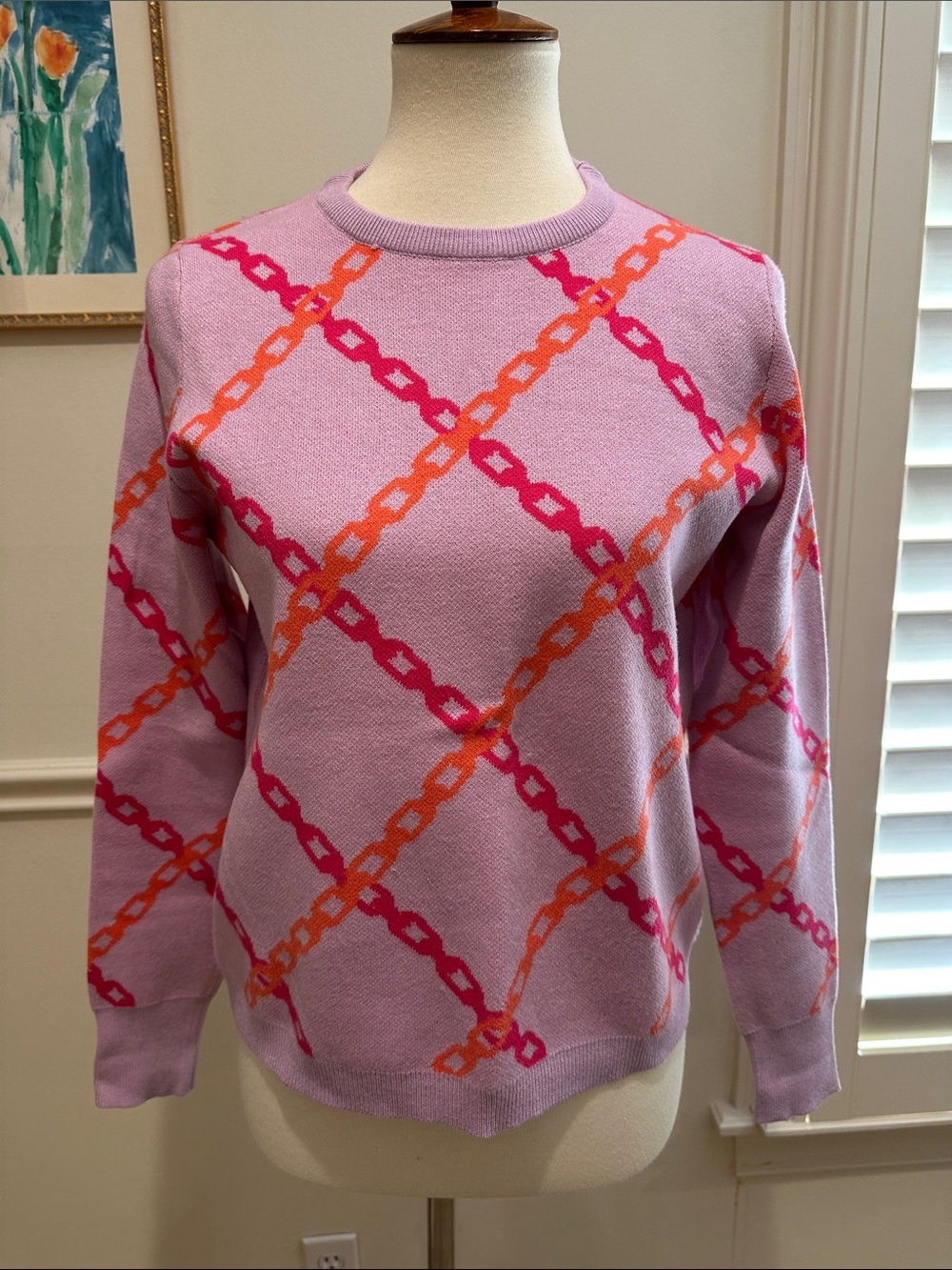 THML Lilac Crewneck Sweater with Pink & Orange Chain Print